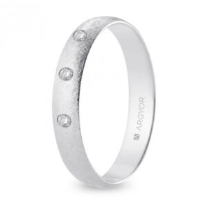 Alianza de boda oro blanco y diamantes media caña 4 mm confort acabado hielo (B40CH3D)