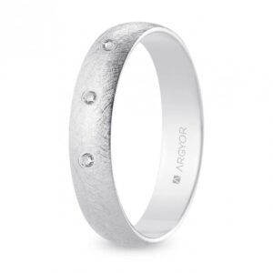 Alianza de boda oro blanco y diamantes media caña 4,5 mm acabado hielo (B45RH3D)