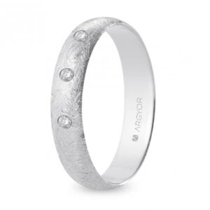 Alianza de boda oro blanco y diamantes media caña 4,5 mm confort acabado hielo (B45CH3D)
