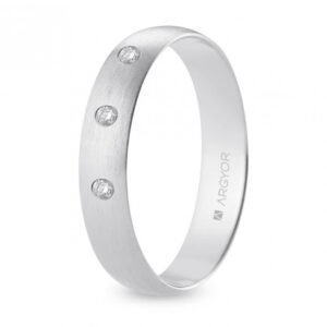 Alianza de boda oro blanco y diamantes media caña 4,5 mm confort satinada (B45CS3D)