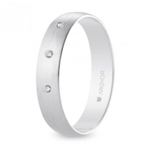 Alianza de boda oro blanco y diamantes media caña 4,5 mm satinada (B45RS3D)