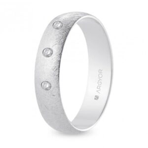 Alianza de boda oro blanco y diamantes media caña 5 mm acabado hielo (B50RH3D)