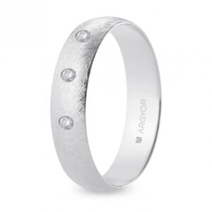 Alianza de boda oro blanco y diamantes media caña 5 mm confort acabado hielo (B50CH3D)