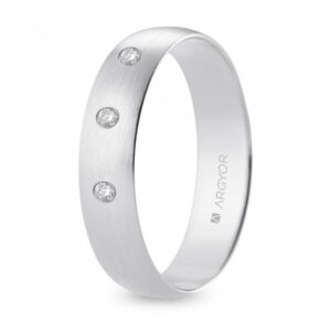 Alianza de boda oro blanco y diamantes media caña 5mm confort satinada (B50CS3D)