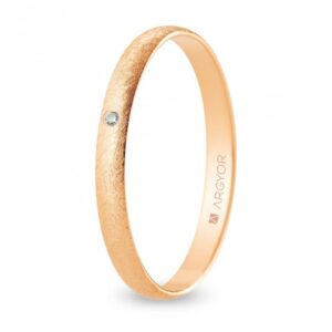 Alianza de boda oro rosa y diamante media caña 2,5 mm acabado hielo (R25RH1D)