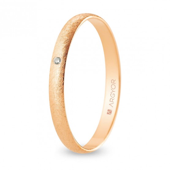 Alianza de boda oro rosa y diamante media caña 2,5 mm acabado hielo (R25RH1D)