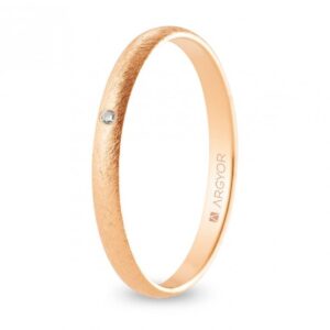 Alianza de boda oro rosa y diamante media caña 2,5 mm confort acabado hielo (R25CH1D)