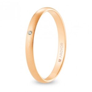 Alianza de boda oro rosa y diamante media caña 2,5 mm confort satinada (R25CS1D)