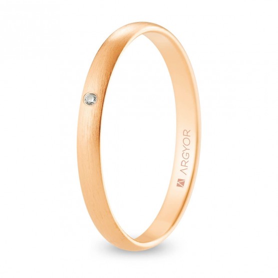 Alianza de boda oro rosa y diamante media caña 2,5 mm confort satinada (R25CS1D)