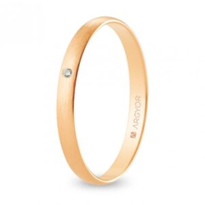 Alianza de boda oro rosa y diamante media caña 2,5 mm satinada (R25RS1D)
