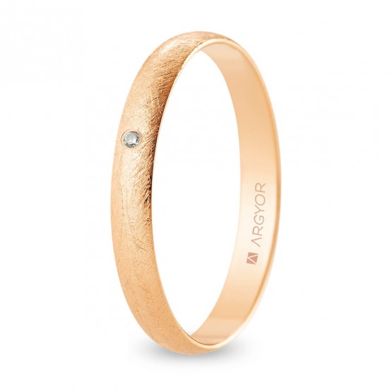 Alianza de boda oro rosa y diamante media caña 3 mm acabado hielo (R30RH1D)