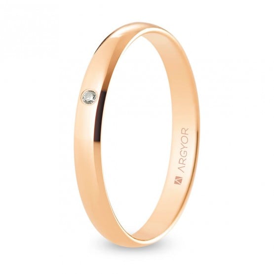 Alianza de boda oro rosa y diamante media caña 3 mm confort (R30CP1D)