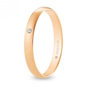 Alianza de boda oro rosa y diamante media caña 3 mm confort satinada (R30CS1D)