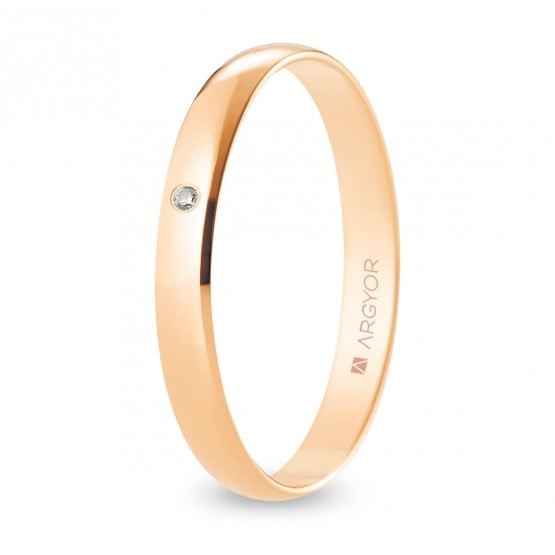 Alianza de boda oro rosa y diamante media caña 3 mm (R30RP1D)