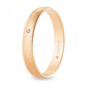 Alianza de boda oro rosa y diamante media caña 3,5 mm acabado hielo (R35RH1D)