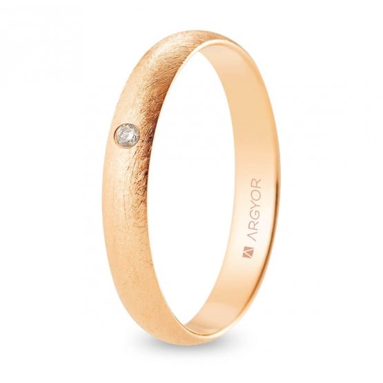 Alianza de boda oro rosa y diamante media caña 3,5 mm confort acabado hielo (R35CH1D)