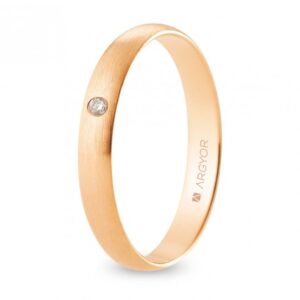 Alianza de boda oro rosa y diamante media caña 3,5 mm confort satinada (R35CS1D)