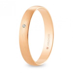 Alianza de boda oro rosa y diamante media caña 3,5 mm satinada (R35RS1D)