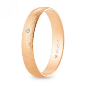 Alianza de boda oro rosa y diamante media caña 4 mm acabado hielo (R40RH1D)
