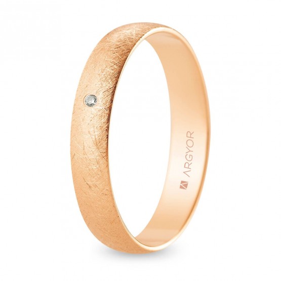 Alianza de boda oro rosa y diamante media caña 4 mm acabado hielo (R40RH1D)