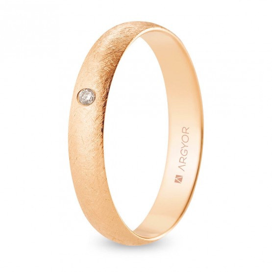 Alianza de boda oro rosa y diamante media caña 4 mm confort acabado hielo (R40CH1D)