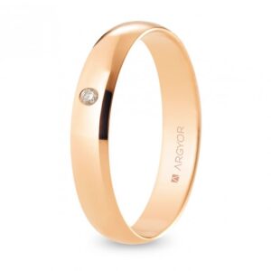 Alianza de boda oro rosa y diamante media caña 4 mm confort (R40CP1D)