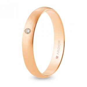 Alianza de boda oro rosa y diamante media caña 4 mm confort satinada (R40CS1D)