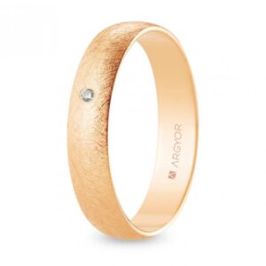 Alianza de boda oro rosa y diamante media caña 4,5 mm acabado hielo (R45RH1D)