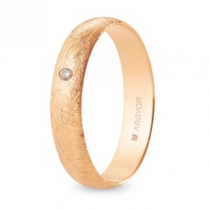 Alianza de boda oro rosa y diamante media caña 4,5 mm confort acabado hielo (R45CH1D)