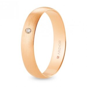Alianza de boda oro rosa y diamante media caña 4,5 mm confort satinada (R45CS1D)