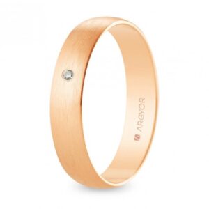 Alianza de boda oro rosa y diamante media caña 4,5 mm satinada (R45RS1D)