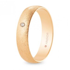 Alianza de boda oro rosa y diamante media caña 5 mm acabado hielo (R50RH1D)