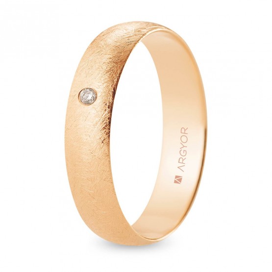Alianza de boda oro rosa y diamante media caña 5 mm confort acabado hielo (R50CH1D)