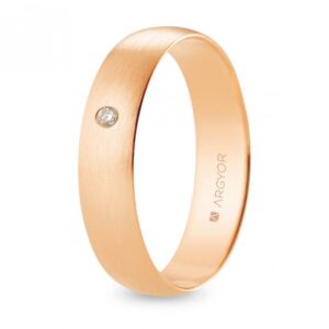 Alianza de boda oro rosa y diamante media caña 5 mm confort satinada (R50CS1D)