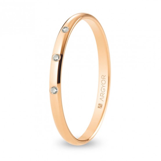 Alianza de boda oro rosa y diamantes media caña 2 mm confort (R20CP3D)