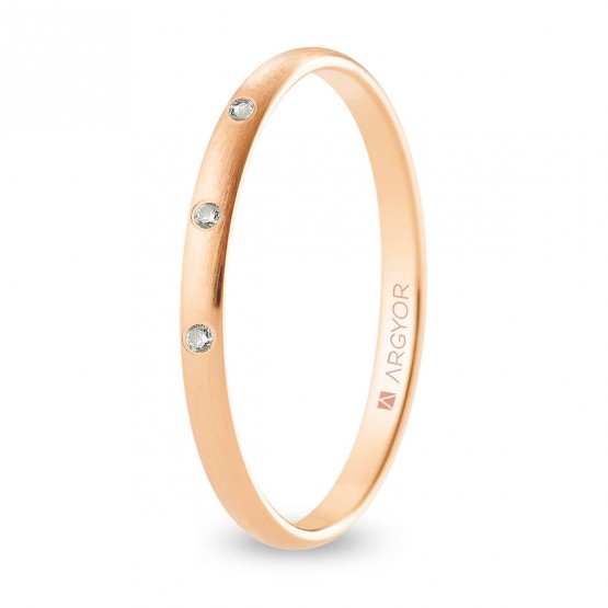 Alianza de boda oro rosa y diamantes media caña 2 mm confort satinada (R20CS3D)
