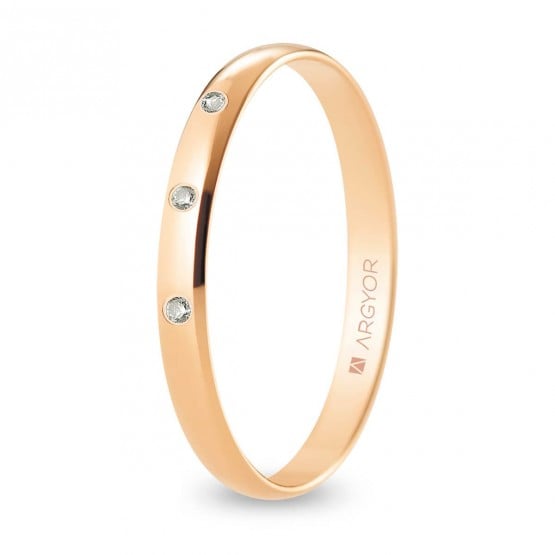 Alianza de boda oro rosa y diamantes media caña 2,5 mm (R25RP3D)