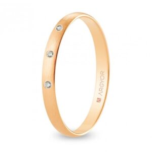 Alianza de boda oro rosa y diamantes media caña 2,5 mm satinada (R25RS3D)