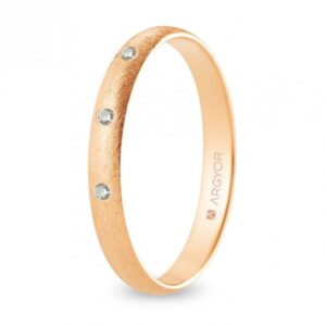 Alianza de boda oro rosa y diamantes media caña 3 mm confort acabado hielo (R30CH3D)