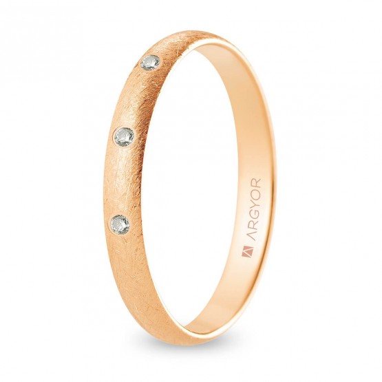 Alianza de boda oro rosa y diamantes media caña 3 mm confort acabado hielo (R30CH3D)