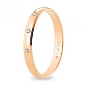 Alianza de boda oro rosa y diamantes media caña 3 mm confort (R30CP3D)
