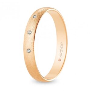 Alianza de boda oro rosa y diamantes media caña 3,5 mm acabado hielo (R35RH3D)