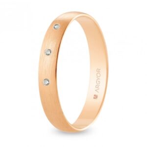 Alianza de boda oro rosa y diamantes media caña 3,5 mm satinada (R35RS3D)