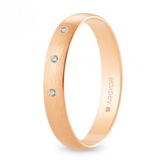 Alianza de boda oro rosa y diamantes media caña 3,5 mm satinada (R35RS3D)