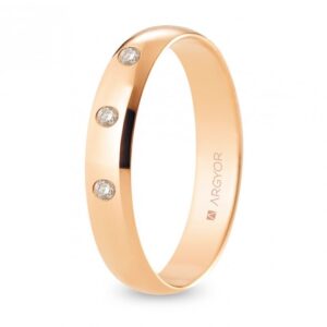 Alianza de boda oro rosa y diamantes media caña 4 mm confort (R40CP3D)