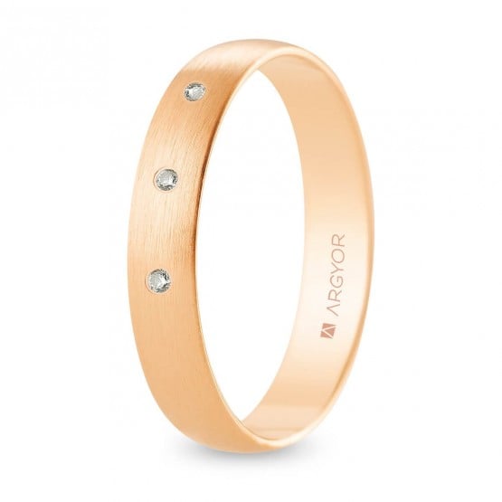 Alianza de boda oro rosa y diamantes media caña 4 mm satinada (R40RS3D)