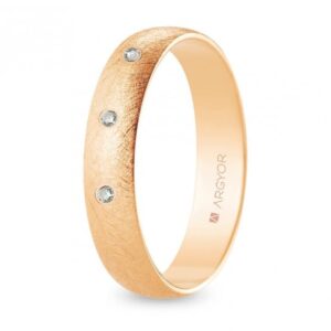 Alianza de boda oro rosa y diamantes media caña 4,5 mm acabado hielo (R45RH3D)