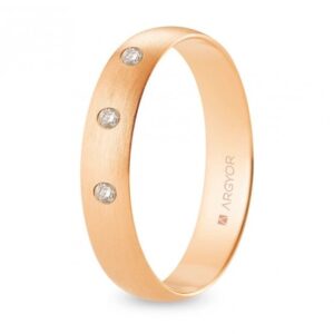 Alianza de boda oro rosa y diamantes media caña 4,5 mm confort satinada (R45CS3D)