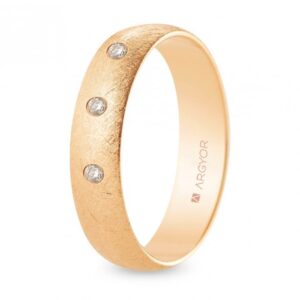 Alianza de boda oro rosa y diamantes media caña 5 mm acabado hielo (R50RH3D)