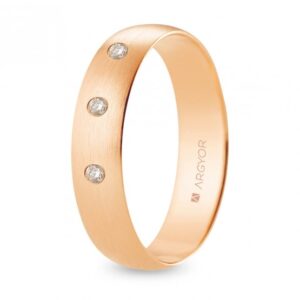 Alianza de boda oro rosa y diamantes media caña 5 mm satinada (R50RS3D)